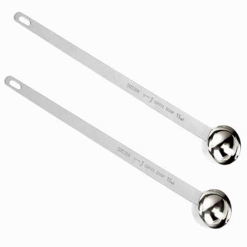 Lot de 2 cuillères à café, 1 cuillère à soupe à long manche, une cuillère à soupe en acier inoxydable de 22,9 cm pour café moulu (15 ml)