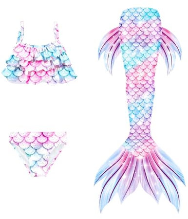 Generisch Schwimmflossen Meerjungfrau Mädchen, Meerjungfrauenflosse Mädchen Schwimmen Badeanzug Meerjungfrau Flosse Jugendliche Bikini Tankini Badehose Schwimmflossen Monoflosse, Lila, 8-9 Jahre
