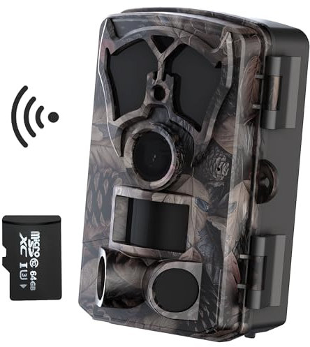 Origem Camara Fototrampeo WiFi 64MP 4K, Cámara Caza con Tarjeta SD de 64 GB,0.1s Disparo, IR Invisible 940nm, Visión Nocturna 25m IP66 Impermeable para Vigilancia Forestal