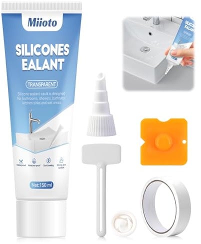 Silicone per Doccia, Sigillante Trasparente e Bianco, Silicone Sigillante Impermeabile, silicone Bagno con Set Completo Buona Tenuta-150ML Trasparente
