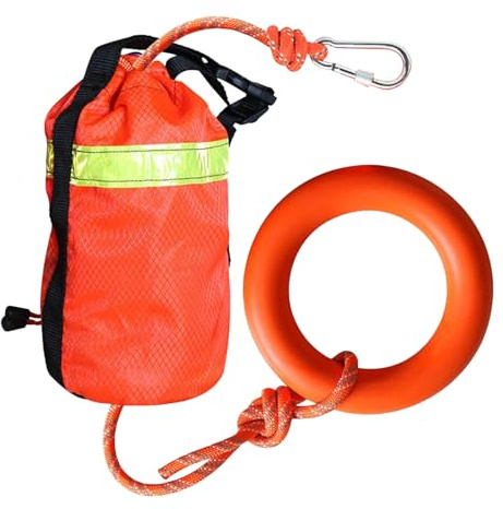 Moreeulsi Cuerda de Rescate acuático | Cuerdas flotantes de Rescate acuático de 16 m, Equipo de Seguridad Reflectante con Anillo de Mano, Accesorios de Rafting flotantes para Nadar en Aguas bravas