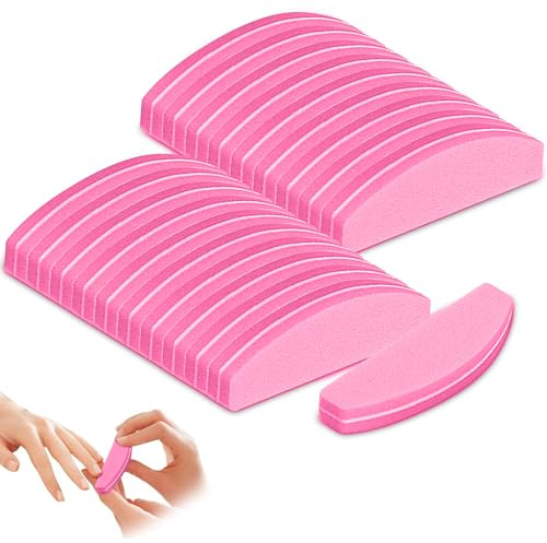 20 Pack Nail Buffer 100/180 Grit for Sanding Smoothing Shaping Buffing | Buffers Nail Files Buffing Block Half Moon for Acrylic and Gel Nails Home Salon Use Pet Grooming Tools Double-Sided(Pink)