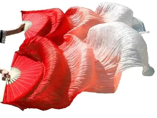 KFXYSM Fan Veils Silk,Dance Silk Long Fans Fan Veil Dance Silk Fans Belly for 1 Pair Gradient Color Handmade Dyed Imitation Real(SZ009,180x90cm)