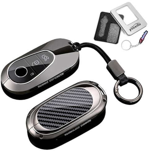 Ysbxitu Coque de clé de voiture en fibre de carbone TPU compatible avec Mercedes Benz Classe C W206 Classe S W223 GLC X254 EQS V297 EQE V295 Personnalisé