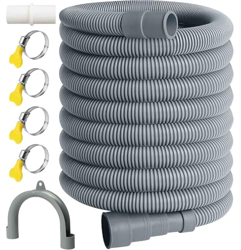 Waschmaschinenschlauch 5m, Ablaufschlauch Verlängerung mit Bügel, Abwasserschlauch mit Verbinderl und 4 Schlauchschellen, Ø 20mm Ablaufschlauchverlängerung für Waschmaschine Geschirrspüle (5M)