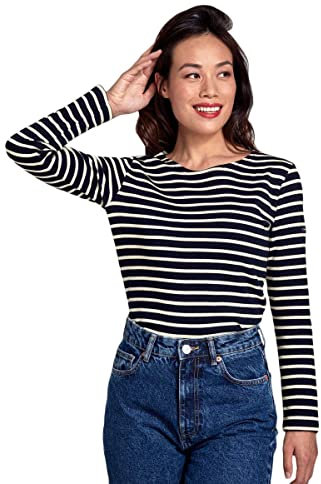 Armor Lux Damen T-Shirt, Mehrfarbig (Rich Navy/Nature Bi5), Medium (Herstellergröße: 2)