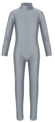 iEFiEL Turnanzug Kinder Mädchen Ganzkörperanzug Trikot Stretch Body Leotard Turnbody für Ballett Gymnastik Sport Training Dancewear Dunkel Grau (Zipper) 140-152