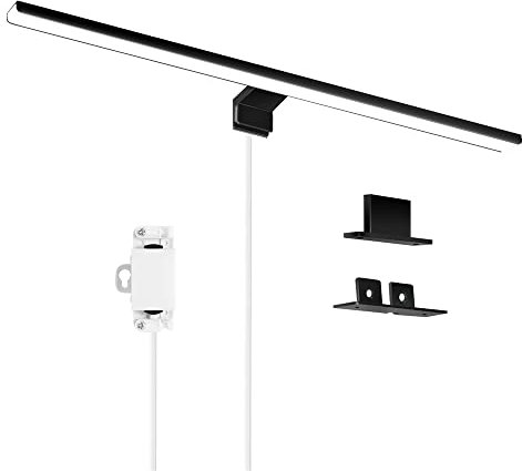 ERWEY 2 in 1 LED Badleuchte IP44 Spiegelleuchte 60CM Kaltweiß Schminklicht Badezimmer 230V Schrankleuchte Spiegelschrank Aufbauleuchte Bad Klemmleuchte (Schwarz 6000K 8W)