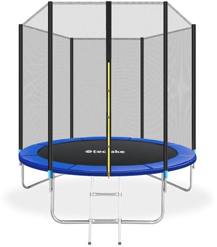 tectake® Outdoor Trampoline for Kids & Adults - Robust Sports Equipment with Tear-Resistant Net, Strong Springs, Stable Frame, Safety Enclosure, Edge Cover, Ladder - Weather Resistant - 8ft / 2.5m