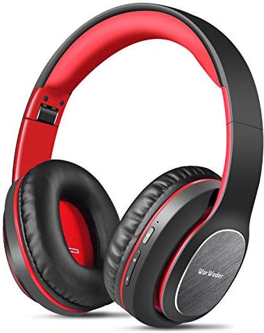 WorWoder Wireless Headphones Over Ear, 80 Hours Playtime Bluetooth Headphones, Hi-Fi Stereo Sound with MIcrophone, Lightweight Headset with Deep Bass for Travel Work PC Cellphone(Black-Red)