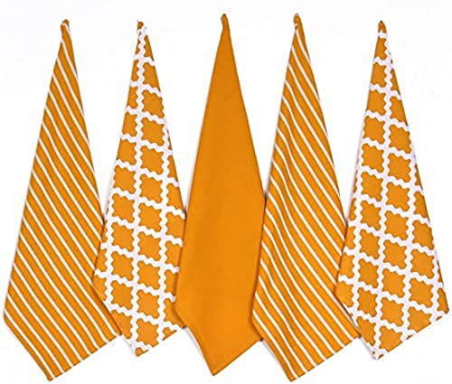 Penguin Home Premium Geschirrtuch aus 100% Reiner Baumwolle für die Küche, Set mit 5 Küchentüchern, weiche und langlebige Küchentücher, Handtuch-Set, maschinenwaschbar, 65 x 45 cm, Farbe – Ocker