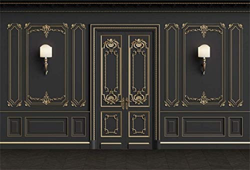 Leyiyi 4,5 x 3 m Vintage Room Inside Hintergrund Europäischer Rahmen Französische Tür Modern Castle House Friedhof Wand Laterne Foto Cowboy Kindergeburtstag Portrait Studio Requisiten Vinyl-Tapete