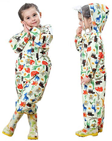 Baogaier Raincoat Kids Hooded Rains Puddle Suit Poncho Rainwear Jumpsuit Yellow Floral Coverall Onesie Lightweight Portable Waterproof Unisex Rainsuit Jacket PVC Transparent Hat Brim Age 3-5 Years