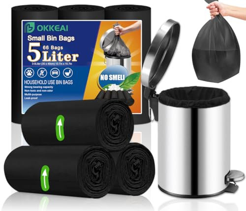Bolsas de basura pequeñas de 3 a 5 litros, bolsas de basura con pedales, bolsas de basura para baño, dormitorio, oficina, coche, bote de basura de 5,6,7 litros, color negro