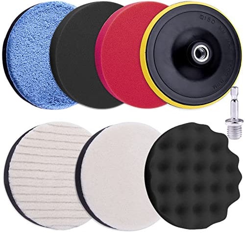 SIQUK 8 Pezzi Tampone di Lucidatura 125MM Tamponi per Lucidatura Auto Kit Dischi Lucidanti per Auto in Schiuma Attacco per Lucidatrice con Adattatore per Trapano M14 per Trapano