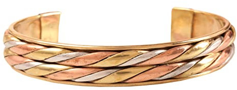Touchstone Handgeschmiedetes Kupfer mit massivem und dickem tibetischem Stil, wunderschönes, doppelt geflochtenes, inspiriertes, minimalistisches, elegantes Armband aus reinem Kupfer in drei Tönen.