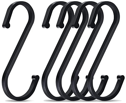Olakin 5 Pezzi Ganci a S Neri in Alluminio, 8,6 X 5,3 CM Multifunzione Ganci Appesi S per Pentole e Padelle Sospese Vestiti, Ganci a Forma S per Bagno, Camera da Letto, Ufficio(Nero)
