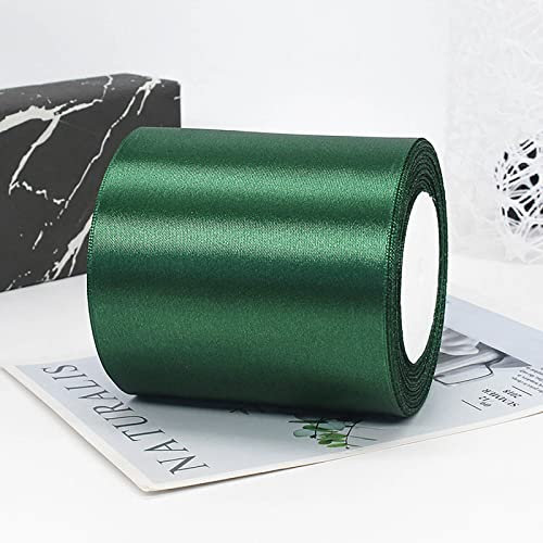 ZYOOO 10cm * 22m Satinband Grün Breit - Schleifenband Geschenkband Dunkelgrün zum Hochzeit Geschenk Dekoration