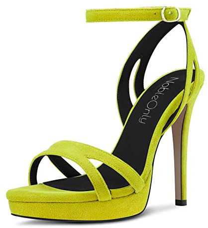 NobleOnly Mujer Aguja Alto High Heel Abierta Punta Correa Tobillo Cierre con Hebilla Sandalias Casual Fiesta Dress Clear Zapatos 12 CM Heels Verde Lima 38 EU