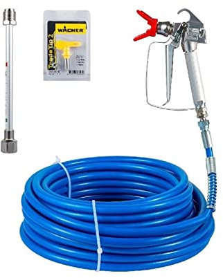 Spritzpistole und Schlauch-Set, 50 Fuß x 2/4 Zoll, Hochdruck-3600 PSI Airless-Sprühschlauch mit Düsenverlängerungsstange, integriertem Drehgelenk for Sprühen von Farbe Einfache Bedienung für Anfänger