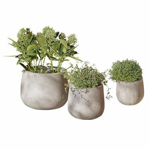 Loberon Übertopf 3er Set Sunvale, DREI Größen, Trendige Beton-Optik, handgefertigt, Gartenzubehör, Outdoor, Pflanzgefäß, Zement, Sand, Stein, Kokosfasern, grau