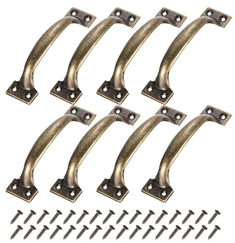 sourcing map 8pcs 5 Inches Gate Handle Metal Vintage Door Drawer Pulls Vintage Furniture Handles with Screw for Kitchen Cupboard Closet Door Bronze