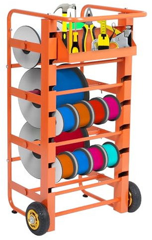 Wire Spool Rack,Heavy Duty Cable Caddy Multi-Spool Wire Rack Dispenser with Wheel Wire Spool Cart with 11 Rods Multiple Axles and Storage Tray for Electrical Industrial & Retail Use (B)