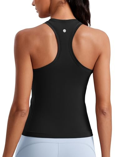 CRZ YOGA Camisetas sin Mangas para Mujer sin Costuras Camisas de Entrenamiento con Espalda Cruzada Negro 40