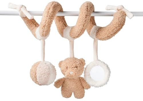 Nattou Spirale aus Polyester, Bär, Mit Rassel, Spiegel und weiteren Aktivitäten, Ca. 20 cm, Teddy, Weiß/Hellbraun