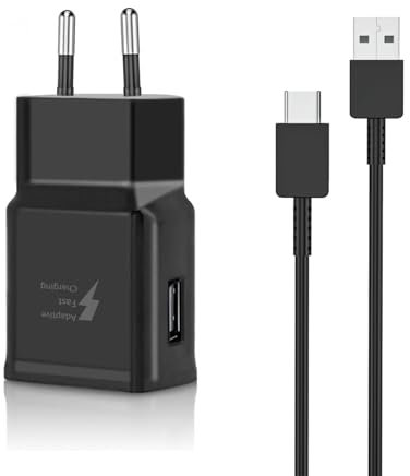 Cargador rapido Tipo C Carga para Samsung Galaxy S22 S21 S20 S10 S9 S8 A90 A80 A73 A71 A70 A55 A53 A52 A51 A40 A35 A33 A22 A12 M55 M54 M33 M21 M15 M12 Teléfono EP-TA200 Adaptativa con Cable 2m Negro