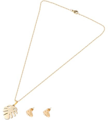 VALICLUD 2set Palm Leaf Necklace Earring Set Women Jewelry Boho Style Leaf Necklace Earring for Daily Decor