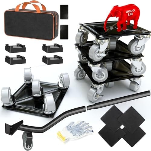 Heavy Duty Furniture Movers Set, 4-Pack Furniture Dolly with 360°Rotating Wheels, 1200lbs Capacity - Includes Lifter and Dolly Kit for Sofas, Fridges, and More