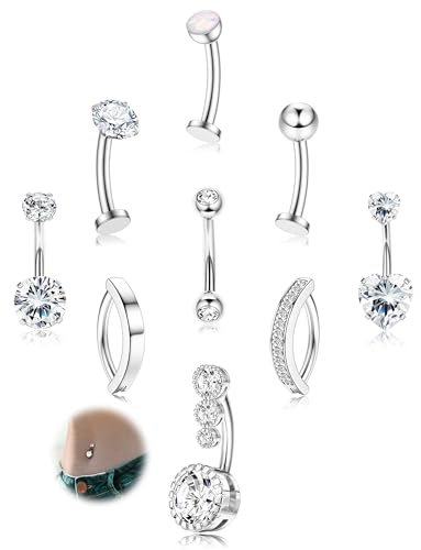 Bauchnabelpiercing Gold Chirurgenstahl - Hypoallergen Bauchnabelpiercing Ring Silber 14G Zirkonia Opale Bauchnabel Piercing Klein Clicker Belly Piercing Bauchnabel Schwangerschaft Silber 10MM