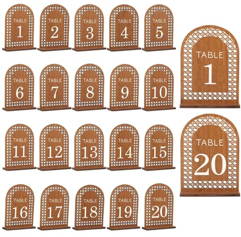 YOFAPA 20 PCS Wooden Table Arch Signs, Numbers 1-20 Arch Wedding Tables Numbers Plates with Base, Wooden Wedding Signs for Table Banquet Restaurant Party Decor