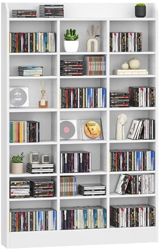 Hzuaneri Étagère Bibliothèque 8 Niveaux CD/DVD, 17 x 100 x 154,5 cm Blanc