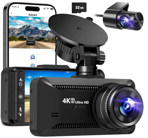 oryzomPro4K Dashcam Vorne Hinten mit 3,94 Display, 170° Weitwinkel, Full HD, Nachtsicht, G-Sensor, Loop-Aufnahme, Parküberwachung, inkl. 32GB SD-Karte – Autokamera für Beweissicherung