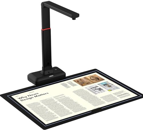 DPQYJPP A2/3-Aufbauscanner, 23-Megapixel-Dokumentenkamera-Scanner, OCR-Texterkennung und einstellbare Höhe, automatische Krümmungskorrektur, integrierte LED-Beleuchtung für Bücher, Dokumente