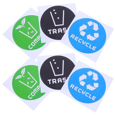 Healifty Lot de 6 Autocollants de Tri Sélectif Couleur Vive pour Poubelles de Bureau et Maison, Étiquettes Adhésives Résistantes aux Taches, Faciles à Nettoyer, pour Recyclage