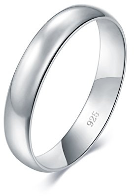 BORUO Silver Ring – 925 Pure Sterling Silver Ring - Sterling Silver Rings for Women – Elegant Silver Band Rings For Women and Men - Gifts for Special Occasions 4mm Ring Size 7