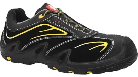 JORI Sicherheitsschuhe Harrison Low S3L, Damen und Herren, Leder, Kunststoffkappe (Leichter als Stahlkappe), leicht, sportlich 42, Schwarz-Gelb