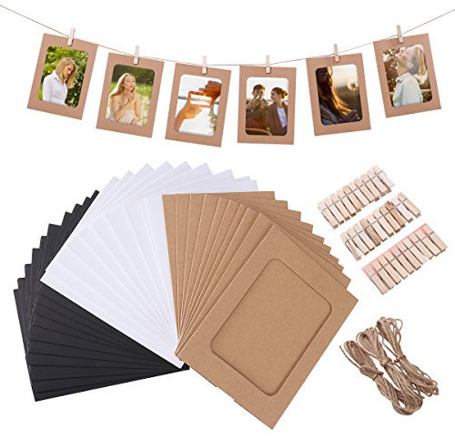 30 stücke DIY Kraftpapier Bilderrahmen Hängende Wanddekoration mit 30 stücke Clips und 3 stücke Seile Set für 4,5x6in Bilder