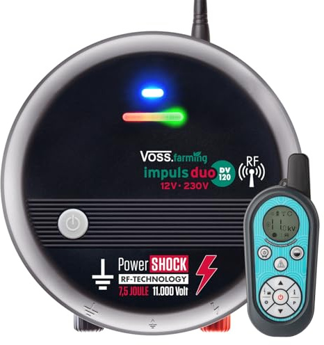 VOSS.farming Weidezaungerät Impuls Duo DV120 RF, 12V/230V, mit Funkfernbedienung, Fernsteuerung bis 10km Reichweite