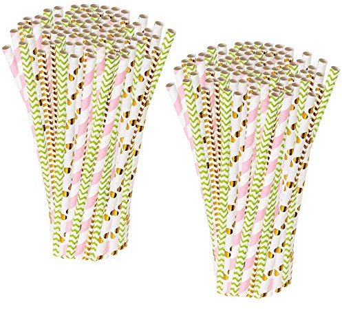 PEARL Cocktailhalme: 200 Papier-Trinkhalme, Retro-Motive in gold, grün, rosa, 197 x 6 mm (Papierhalme, Straws, Trinkflasche)