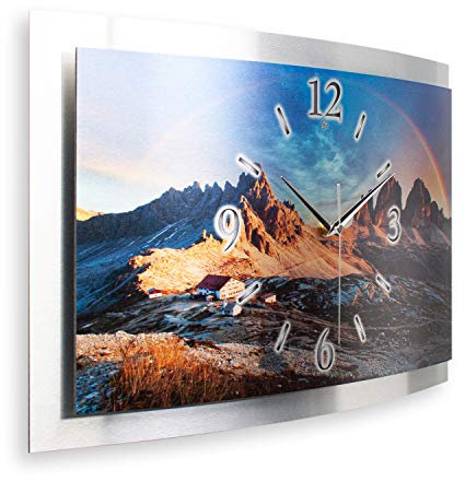 Kreative Feder Dolomiten Berge Wanduhr 3D Designer Motiv leise Funkuhr Wandbild modernes Design WAA513FL (50cm x 30cm leise Funkuhr)