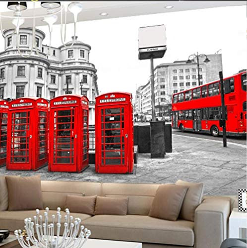 London Red Bus Stadtansicht Tapete Persönlichkeit Retro Cafe Wohnzimmer Hintergrund 3D Wandbilder Tapete Wohnkultur-350 * 245 cm