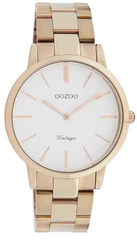 Oozoo Vintage Damenuhr mit Edelstahl Gliederarmband 38 MM Weiß/Rosegoldfarben C20036