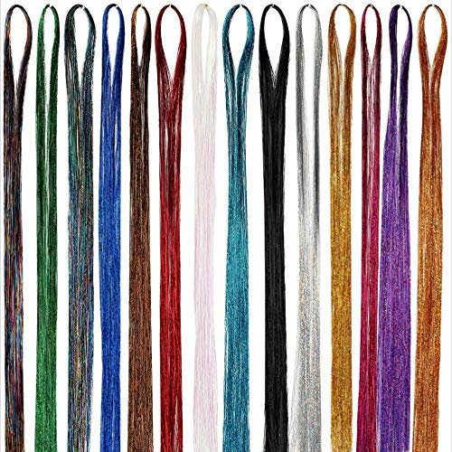 Haar Lametta, Haarverlängerungs 14 Farben 1680 Stränge 35 zoll Regenbogen Lametta Haar Verlängerungen für Mädchen Frauen