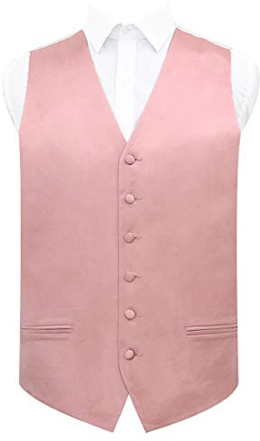 DQT Mens Plain Glossy Satin Classic Waistcoat - Wedding, Business & Formal Suit Vest - Dusty Pink 36 (S)