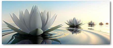 Tulup Glas-Bild Wandbild aus Glas - Wandkunst - Wandbild hinter gehärtetem Sicherheitsglas - Dekorative Wand für Küche & Wohnzimmer 125x50 - Blumen & Pflanzen - Lotusblume - Weiß
