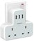 Plug Adapter with 3 USB Ports, TESSAN Double Plug Adaptor UK, 2 Way MultiPlug Extension with USB Charger, Slim Power Extender for Kitchen, Office, School Supplies